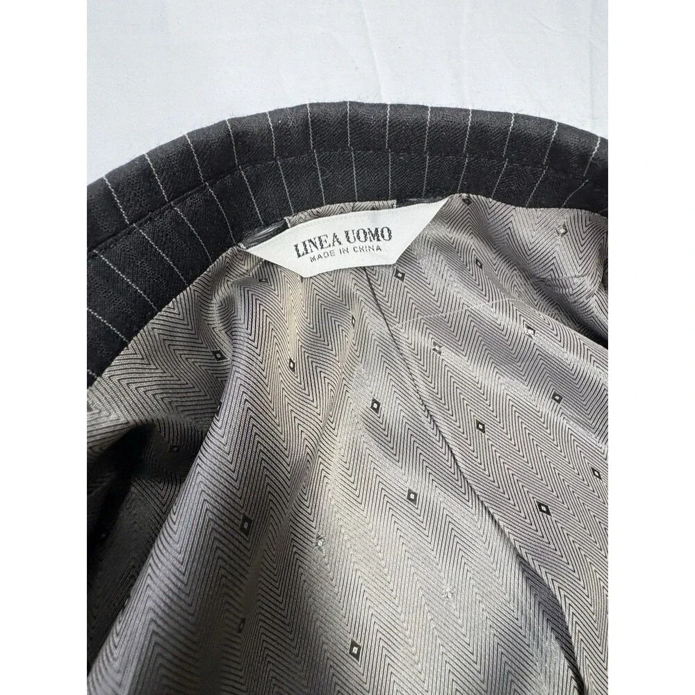 Linea Uomo 3 Pc Wool Suit 46L 40W Charcoal Gray Pinstripe Vest Dress Formal